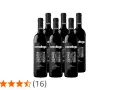 Seis botellas de vino tinto Monólogo Crianza. Las etiquetas muestran "Para gente que dice lo que piensa y piensa lo que dice". Opiniones positivas.