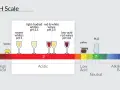 La escala de pH muestra la acidez del vino, desde limones muy ácidos hasta vinos con bajo contenido ácido.