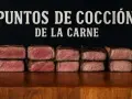 Cinco pares de cortes de carne apilados, mostrando diferentes puntos de cocción.