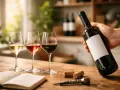 Mano sostiene botella de vino tinto, tres copas llenas y un libro abierto. ¿Que vino es mejor?