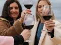 Brindis con copas de vino tinto, celebrando la calidad de la denominación de origen Rioja.