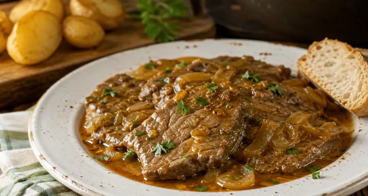 Filetes de ternera tiernos y jugosos, cocinados a la perfección con cebolla caramelizada y perejil fresco. Perfectos para freír y disfrutar.