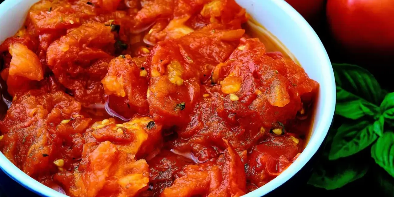 Un tazón de tomates picados, con un toque de albahaca y un aroma delicioso. Un bonito con tomate listo para disfrutar.