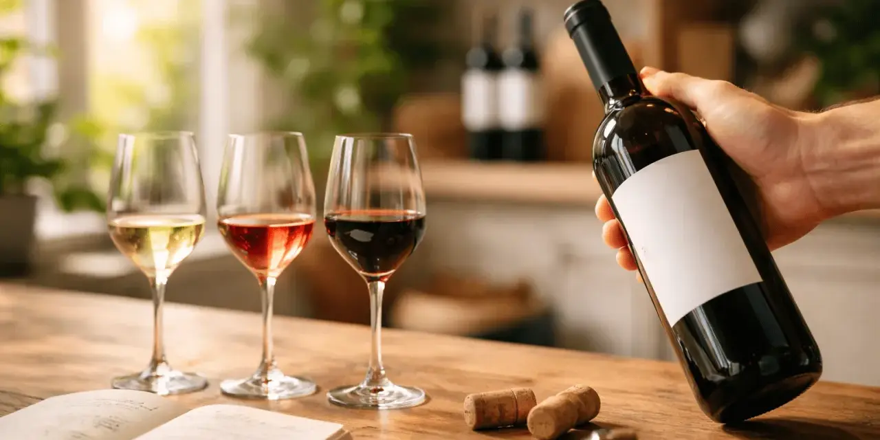 Mano sostiene botella de vino tinto, tres copas llenas y un libro abierto. ¿Que vino es mejor?