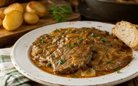 Filetes de ternera tiernos y jugosos, cocinados a la perfección con cebolla caramelizada y perejil fresco. Perfectos para freír y disfrutar.