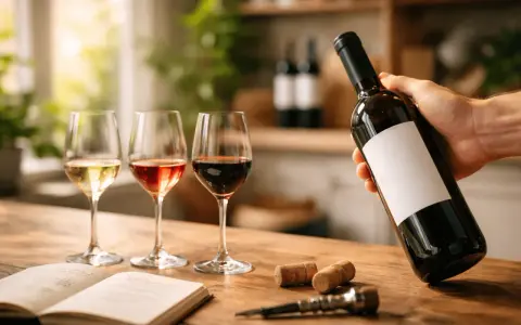 Mano sostiene botella de vino tinto, tres copas llenas y un libro abierto. ¿Que vino es mejor?
