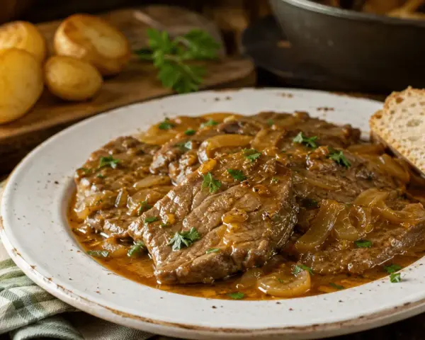 Filetes de ternera tiernos y jugosos, cocinados a la perfección con cebolla caramelizada y perejil fresco. Perfectos para freír y disfrutar.