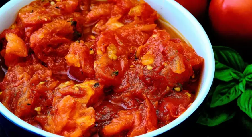 Un tazón de tomates picados, con un toque de albahaca y un aroma delicioso. Un bonito con tomate listo para disfrutar.
