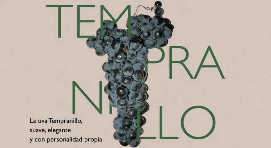 Racimo de uva tinto fino Tempranillo, suave, elegante y con personalidad propia.