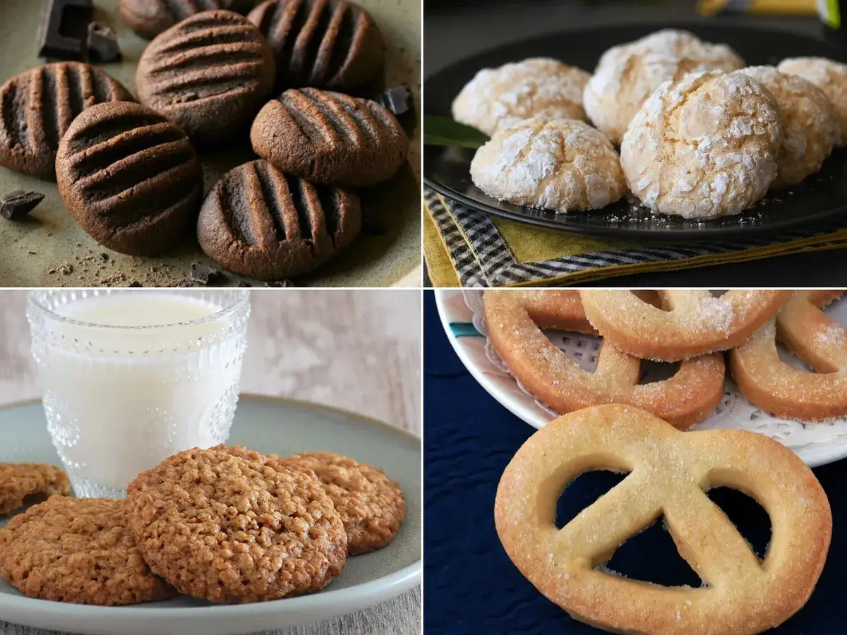 Cuatro tipos de galletas: de chocolate, craqueladas, de avena y de mantequilla. ¡Una deliciosa receta galletas para cada gusto!