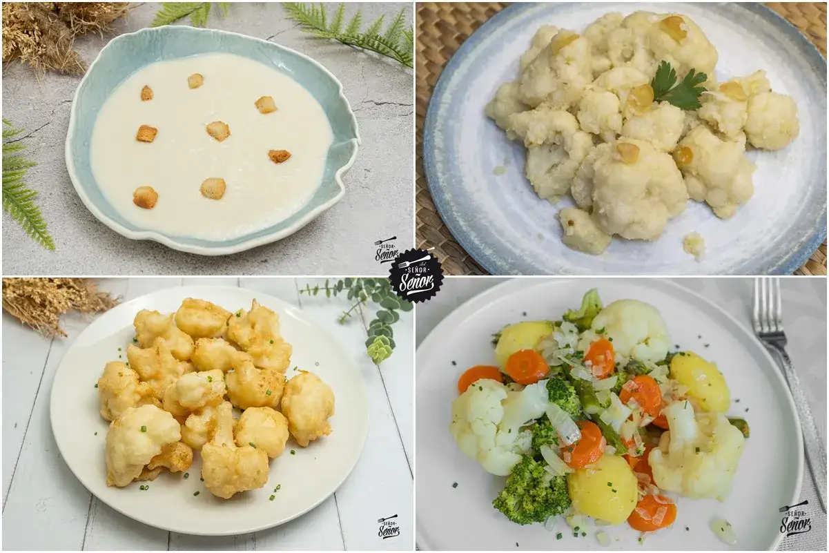 Cuatro deliciosas recetas con coliflor: crema, rebozada, frita y al vapor con verduras. &iexcl;Un mundo de sabor!